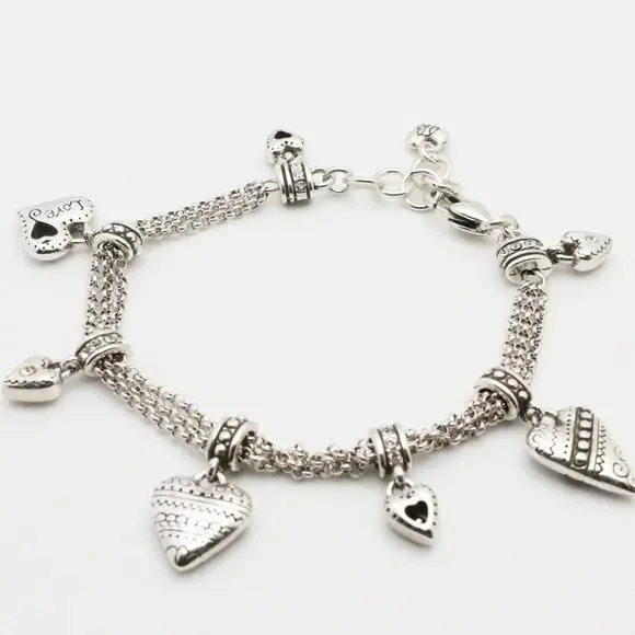 Designer BRIGHTON beaded Cubic Zirconia Heart Charms Bracelet - Picture 3 of 11